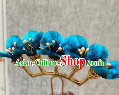 China Traditional Cheongsam Blue Velvet Flowers Hairpin Handmade Hair Accessories Classical Hair Stick China Traditional Cheongsam Blue Velvet Flowers Hairpin Handmade Hair Accessories Classical Hair Stick