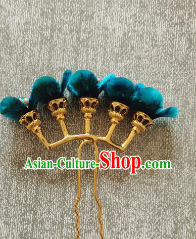 China Traditional Cheongsam Blue Velvet Flowers Hairpin Handmade Hair Accessories Classical Hair Stick China Traditional Cheongsam Blue Velvet Flowers Hairpin Handmade Hair Accessories Classical Hair Stick