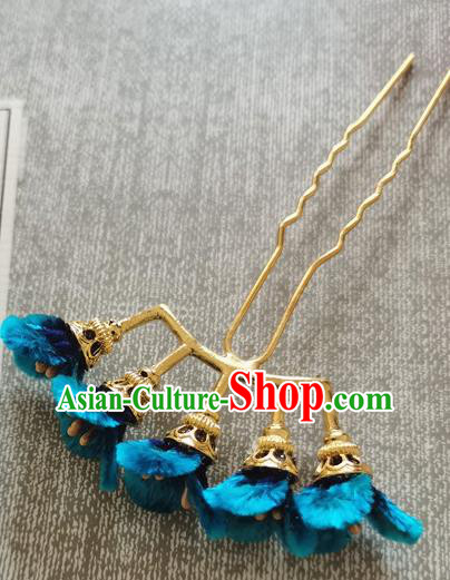 China Traditional Cheongsam Blue Velvet Flowers Hairpin Handmade Hair Accessories Classical Hair Stick China Traditional Cheongsam Blue Velvet Flowers Hairpin Handmade Hair Accessories Classical Hair Stick