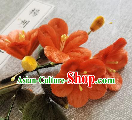China Traditional Cheongsam Velvet Hairpin Handmade Hair Accessories Classical Red Flowers Hair Stick China Traditional Cheongsam Velvet Hairpin Handmade Hair Accessories Classical Red Flowers Hair Stick