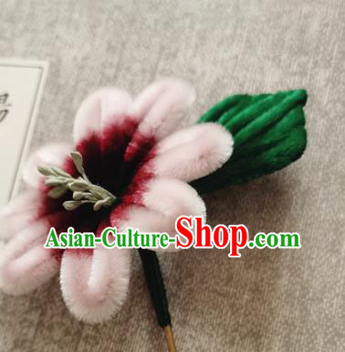China Traditional Cheongsam Velvet Hairpin Handmade Hair Accessories Classical Pink Flowers Hair Stick China Traditional Cheongsam Velvet Hairpin Handmade Hair Accessories Classical Pink Flowers Hair Stick