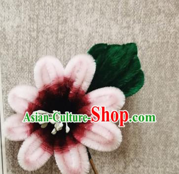 China Traditional Cheongsam Velvet Hairpin Handmade Hair Accessories Classical Pink Flowers Hair Stick China Traditional Cheongsam Velvet Hairpin Handmade Hair Accessories Classical Pink Flowers Hair Stick