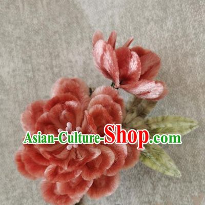 China Classical Flowers Hair Stick Traditional Ancient Princess Velvet Peach Blossom Hairpin