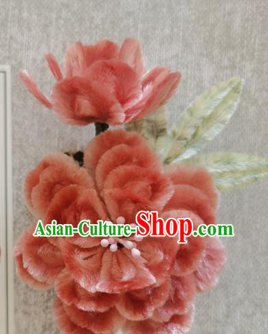 China Classical Flowers Hair Stick Traditional Ancient Princess Velvet Peach Blossom Hairpin China Classical Flowers Hair Stick Traditional Ancient Princess Velvet Peach Blossom Hairpin