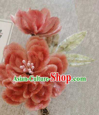 China Classical Flowers Hair Stick Traditional Ancient Princess Velvet Peach Blossom Hairpin China Classical Flowers Hair Stick Traditional Ancient Princess Velvet Peach Blossom Hairpin
