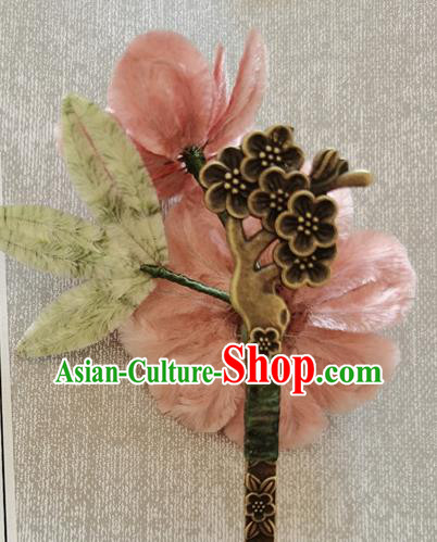 China Classical Flowers Hair Stick Traditional Ancient Princess Velvet Peach Blossom Hairpin China Classical Flowers Hair Stick Traditional Ancient Princess Velvet Peach Blossom Hairpin
