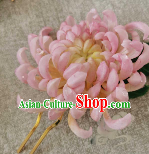 China Classical Pink Chrysanthemum Hair Stick Traditional Ancient Qing Dynasty Empress Hairpin China Classical Pink Chrysanthemum Hair Stick Traditional Ancient Qing Dynasty Empress Hairpin