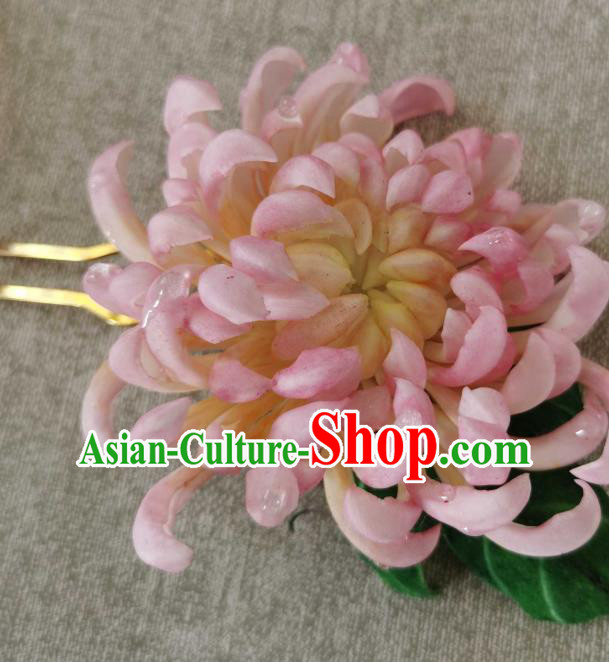 China Classical Pink Chrysanthemum Hair Stick Traditional Ancient Qing Dynasty Empress Hairpin China Classical Pink Chrysanthemum Hair Stick Traditional Ancient Qing Dynasty Empress Hairpin
