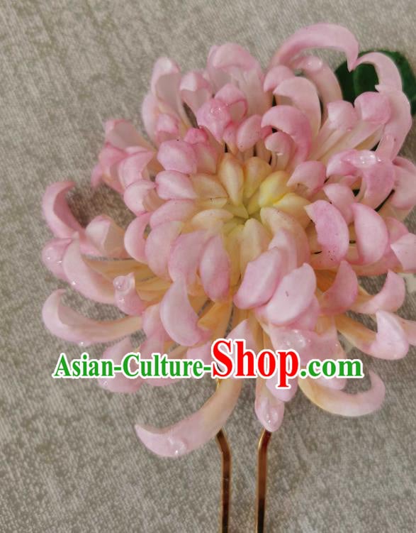 China Classical Pink Chrysanthemum Hair Stick Traditional Ancient Qing Dynasty Empress Hairpin China Classical Pink Chrysanthemum Hair Stick Traditional Ancient Qing Dynasty Empress Hairpin