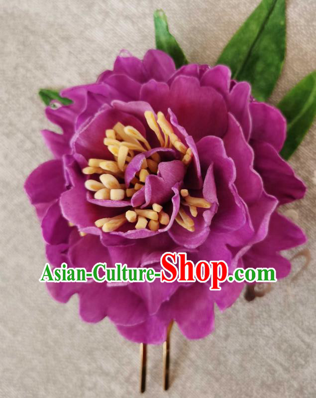 China Classical Purple Peony Hair Stick Traditional Ancient Tang Dynasty Court Woman Hairpin China Classical Purple Peony Hair Stick Traditional Ancient Tang Dynasty Court Woman Hairpin