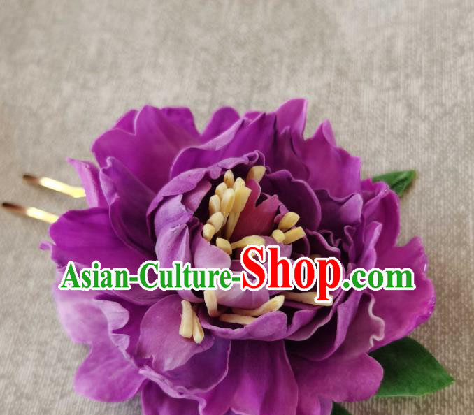 China Classical Purple Peony Hair Stick Traditional Ancient Tang Dynasty Court Woman Hairpin China Classical Purple Peony Hair Stick Traditional Ancient Tang Dynasty Court Woman Hairpin