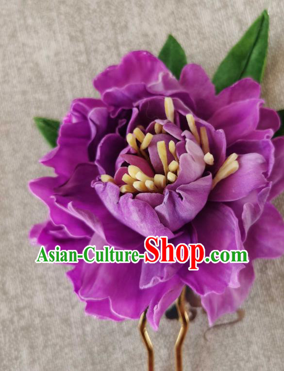 China Classical Purple Peony Hair Stick Traditional Ancient Tang Dynasty Court Woman Hairpin China Classical Purple Peony Hair Stick Traditional Ancient Tang Dynasty Court Woman Hairpin
