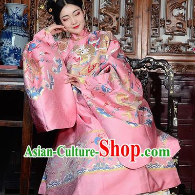 China Ancient Court Queen Wedding Pink Costumes Traditional Ming Dynasty Imperial Empress Historical Clothing Full Set