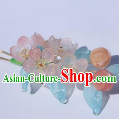 China Traditional Ancient Ming Dynasty Flowers Hair Stick Classical Hanfu Peach Blossom Hairpin