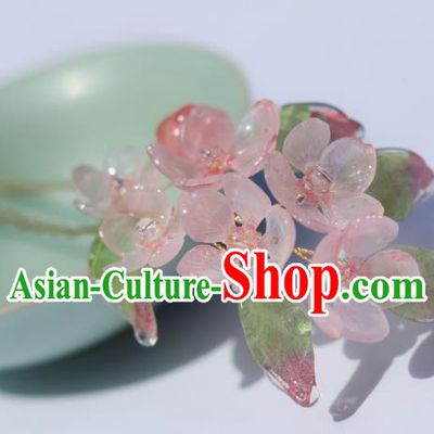 China Classical Hanfu Peach Blossom Hairpin Traditional Ancient Ming Dynasty Flowers Hair Stick