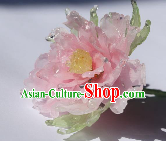 China Traditional Ancient Ming Dynasty Princess Peony Hair Stick Classical Hanfu Green Leaf Hairpin China Traditional Ancient Ming Dynasty Princess Peony Hair Stick Classical Hanfu Green Leaf Hairpin