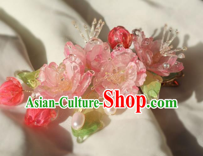 China Traditional Ancient Ming Dynasty Princess Pink Begonia Hair Stick Classical Hanfu Pearls Hairpin China Traditional Ancient Ming Dynasty Princess Pink Begonia Hair Stick Classical Hanfu Pearls Hairpin