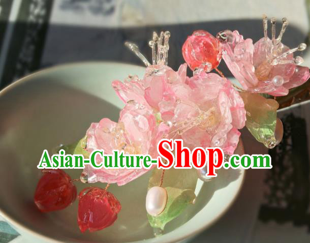 China Traditional Ancient Ming Dynasty Princess Pink Begonia Hair Stick Classical Hanfu Pearls Hairpin China Traditional Ancient Ming Dynasty Princess Pink Begonia Hair Stick Classical Hanfu Pearls Hairpin