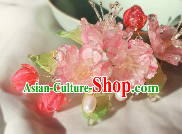 China Traditional Ancient Ming Dynasty Princess Pink Begonia Hair Stick Classical Hanfu Pearls Hairpin China Traditional Ancient Ming Dynasty Princess Pink Begonia Hair Stick Classical Hanfu Pearls Hairpin