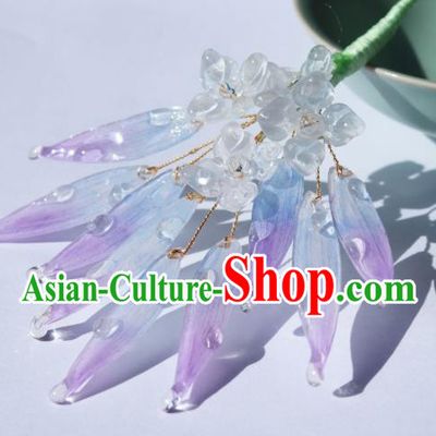 China Classical Hanfu Purple Bamboo Leaf Hairpin Traditional Hair Stick