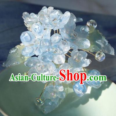 China Classical Hanfu Flowers Hairpin Traditional Blue Hydrangea Hair Stick