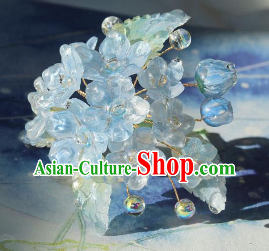 China Classical Hanfu Flowers Hairpin Traditional Blue Hydrangea Hair Stick China Classical Hanfu Flowers Hairpin Traditional Blue Hydrangea Hair Stick