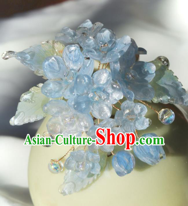 China Classical Hanfu Flowers Hairpin Traditional Blue Hydrangea Hair Stick China Classical Hanfu Flowers Hairpin Traditional Blue Hydrangea Hair Stick