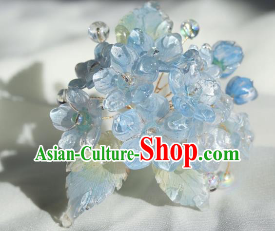 China Classical Hanfu Flowers Hairpin Traditional Blue Hydrangea Hair Stick China Classical Hanfu Flowers Hairpin Traditional Blue Hydrangea Hair Stick