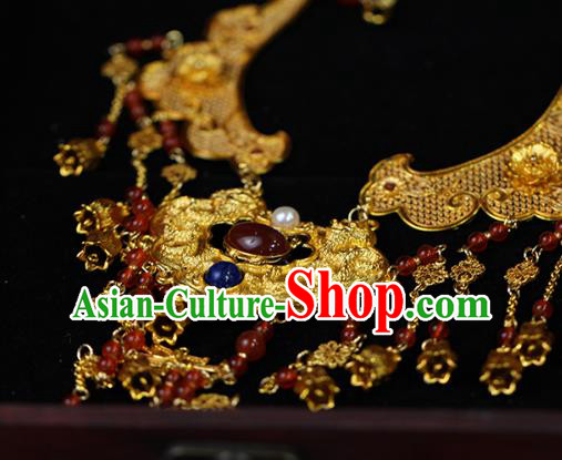 Chinese Traditional Wedding Golden Necklace Ancient Princess Agate Necklet Accessories Chinese Traditional Wedding Golden Necklace Ancient Princess Agate Necklet Accessories