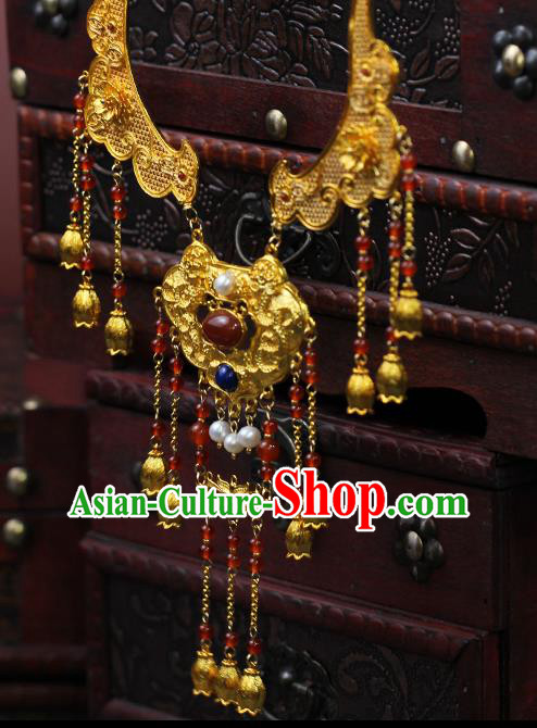 Chinese Traditional Wedding Golden Necklace Ancient Princess Agate Necklet Accessories Chinese Traditional Wedding Golden Necklace Ancient Princess Agate Necklet Accessories