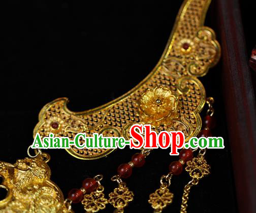 Chinese Traditional Wedding Golden Necklace Ancient Princess Agate Necklet Accessories Chinese Traditional Wedding Golden Necklace Ancient Princess Agate Necklet Accessories