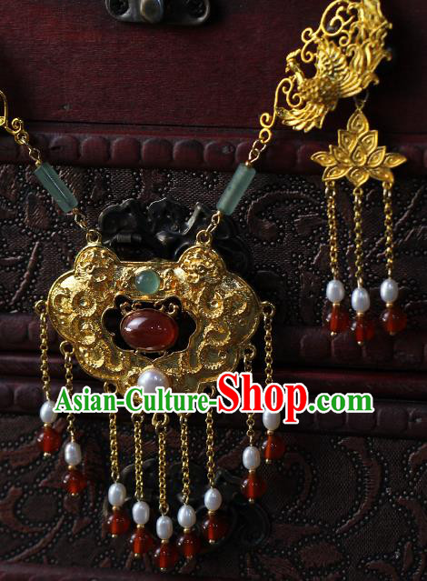 Chinese Traditional Wedding Jade Pearls Necklace Ancient Princess Agate Tassel Necklet Accessories Chinese Traditional Wedding Jade Pearls Necklace Ancient Princess Agate Tassel Necklet Accessories