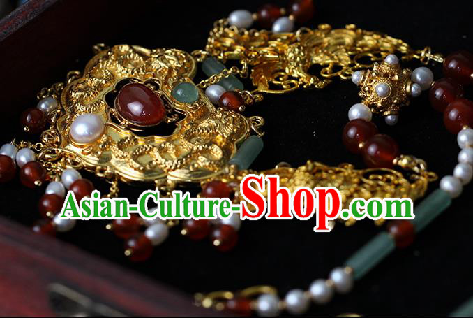 Chinese Traditional Wedding Jade Pearls Necklace Ancient Princess Agate Tassel Necklet Accessories Chinese Traditional Wedding Jade Pearls Necklace Ancient Princess Agate Tassel Necklet Accessories