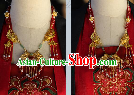 Chinese Traditional Wedding Jade Pearls Necklace Ancient Princess Agate Tassel Necklet Accessories Chinese Traditional Wedding Jade Pearls Necklace Ancient Princess Agate Tassel Necklet Accessories