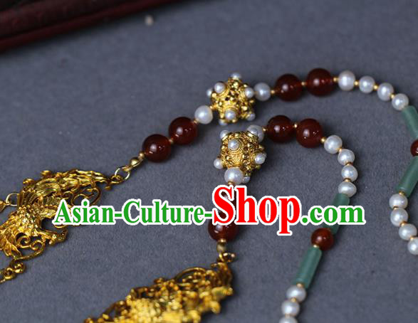 Chinese Traditional Wedding Jade Pearls Necklace Ancient Princess Agate Tassel Necklet Accessories Chinese Traditional Wedding Jade Pearls Necklace Ancient Princess Agate Tassel Necklet Accessories