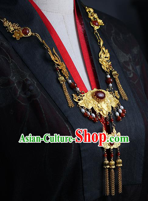 Chinese Traditional Wedding Agate Necklace Ancient Princess Golden Lotus Necklet Accessories Chinese Traditional Wedding Agate Necklace Ancient Princess Golden Lotus Necklet Accessories