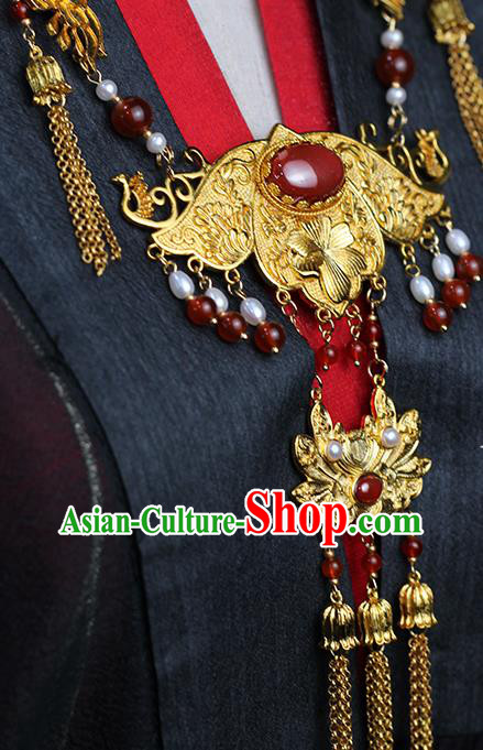 Chinese Traditional Wedding Agate Necklace Ancient Princess Golden Lotus Necklet Accessories Chinese Traditional Wedding Agate Necklace Ancient Princess Golden Lotus Necklet Accessories