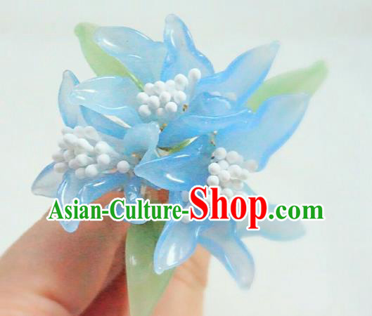 China Classical Hanfu Blue Lily Flowers Hairpin Traditional Ming Dynasty Hair Stick China Classical Hanfu Blue Lily Flowers Hairpin Traditional Ming Dynasty Hair Stick