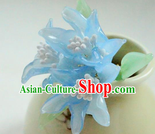 China Classical Hanfu Blue Lily Flowers Hairpin Traditional Ming Dynasty Hair Stick China Classical Hanfu Blue Lily Flowers Hairpin Traditional Ming Dynasty Hair Stick