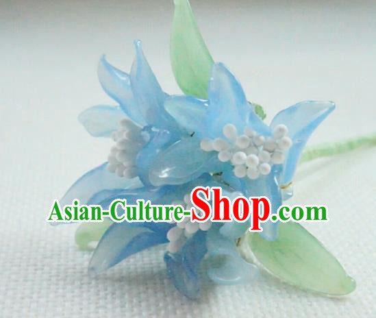 China Classical Hanfu Blue Lily Flowers Hairpin Traditional Ming Dynasty Hair Stick China Classical Hanfu Blue Lily Flowers Hairpin Traditional Ming Dynasty Hair Stick