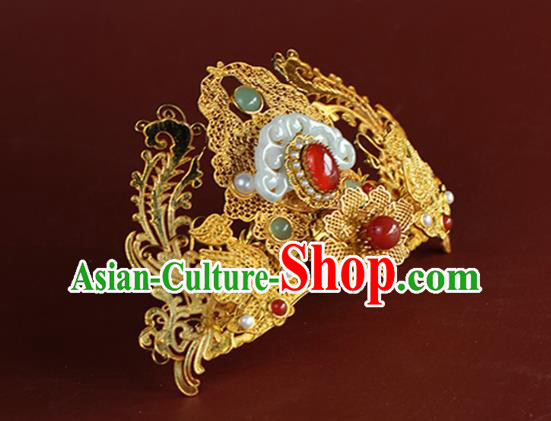 China Ancient Bride Jade Hair Crown Traditional Ming Dynasty Wedding Hair Accessories China Ancient Bride Jade Hair Crown Traditional Ming Dynasty Wedding Hair Accessories