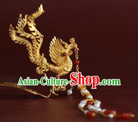China Traditional Ming Dynasty Wedding Hair Accessories Ancient Empress Golden Phoenix Tassel Hairpin China Traditional Ming Dynasty Wedding Hair Accessories Ancient Empress Golden Phoenix Tassel Hairpin