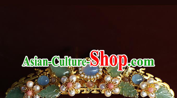 China Ancient Empress Golden Hairpin Traditional Ming Dynasty Court Queen Pearls Plum Hair Crown China Ancient Empress Golden Hairpin Traditional Ming Dynasty Court Queen Pearls Plum Hair Crown