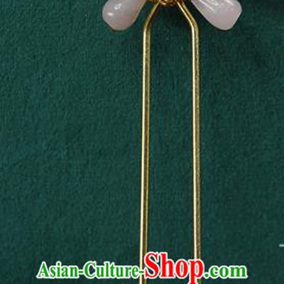 China Ancient Palace Lady Rose Quartz Butterfly Hairpin Traditional Ming Dynasty Pearl Hair Stick