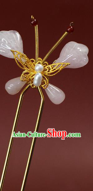 China Ancient Palace Lady Rose Quartz Butterfly Hairpin Traditional Ming Dynasty Pearl Hair Stick China Ancient Palace Lady Rose Quartz Butterfly Hairpin Traditional Ming Dynasty Pearl Hair Stick