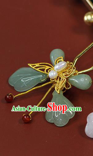 China Ancient Palace Lady Aventurine Butterfly Hairpin Traditional Ming Dynasty Princess Pearl Hair Stick China Ancient Palace Lady Aventurine Butterfly Hairpin Traditional Ming Dynasty Princess Pearl Hair Stick