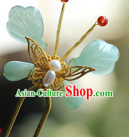 China Ancient Palace Lady Aventurine Butterfly Hairpin Traditional Ming Dynasty Princess Pearl Hair Stick China Ancient Palace Lady Aventurine Butterfly Hairpin Traditional Ming Dynasty Princess Pearl Hair Stick