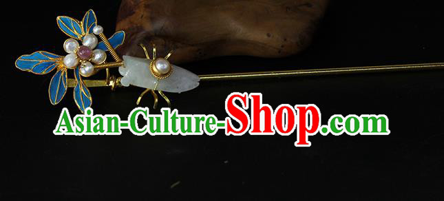 China Traditional Qing Dynasty Jade Cicada Hair Stick Ancient Empress Pearls Orchid Hairpin China Traditional Qing Dynasty Jade Cicada Hair Stick Ancient Empress Pearls Orchid Hairpin