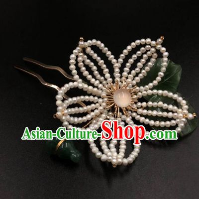 China Ming Dynasty Jade Gourd Hairpin Traditional Hanfu Hair Accessories Ancient Princess Pearls Lotus Hair Stick