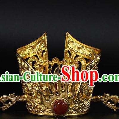 China Ancient Emperor Hair Accessories Traditional Hanfu Golden Hairdo Crown and Hairpins